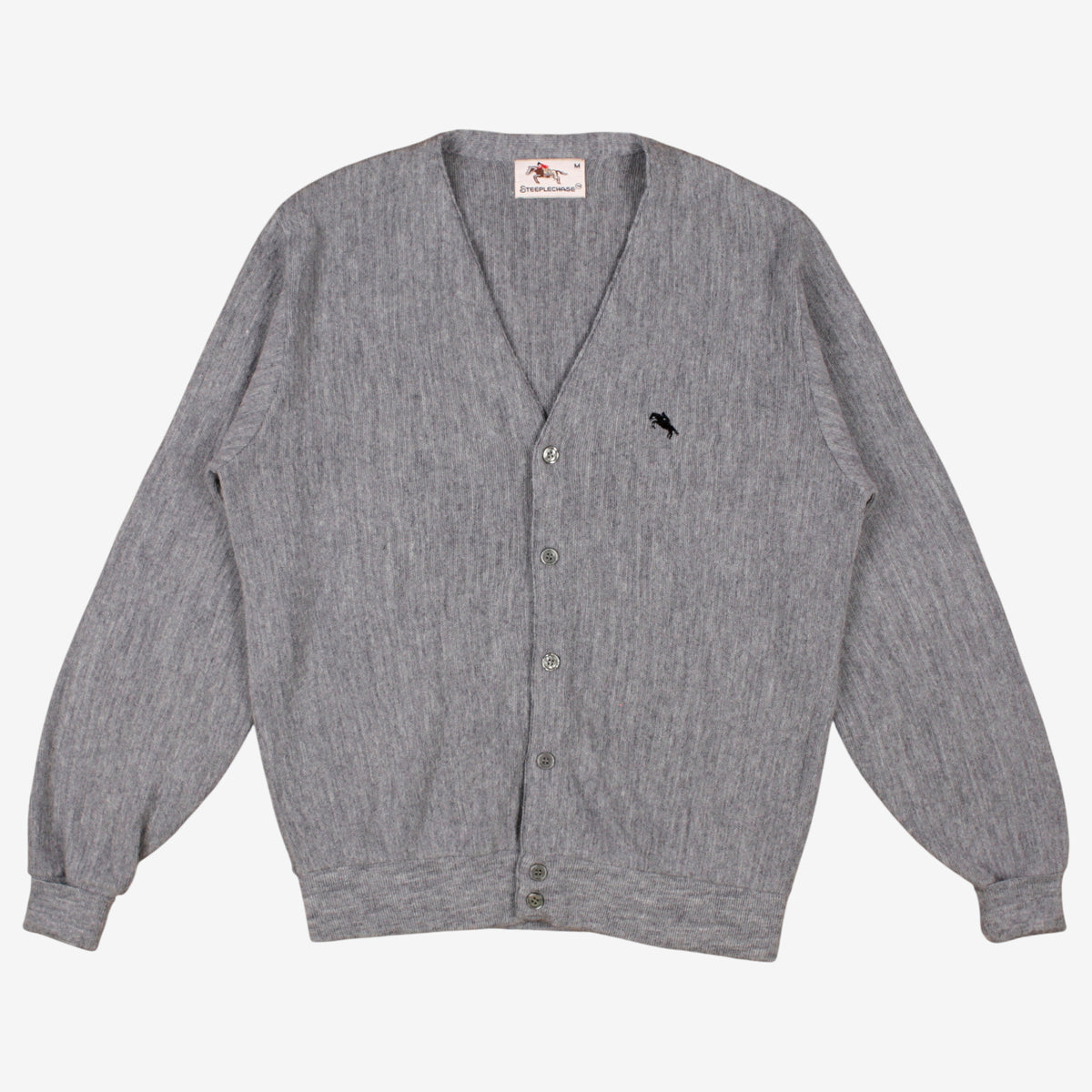 Vintage Steeplechase Cardigan M Mens 80s Acrylic V-neck Preppy Grey Knit