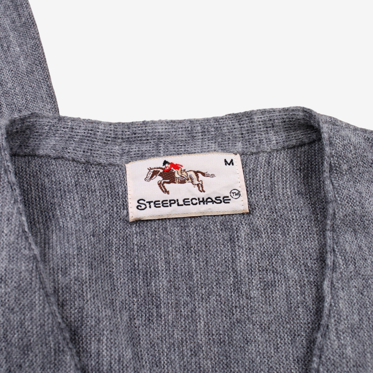 Vintage Steeplechase Cardigan M Mens 80s Acrylic V-neck Preppy Grey Knit