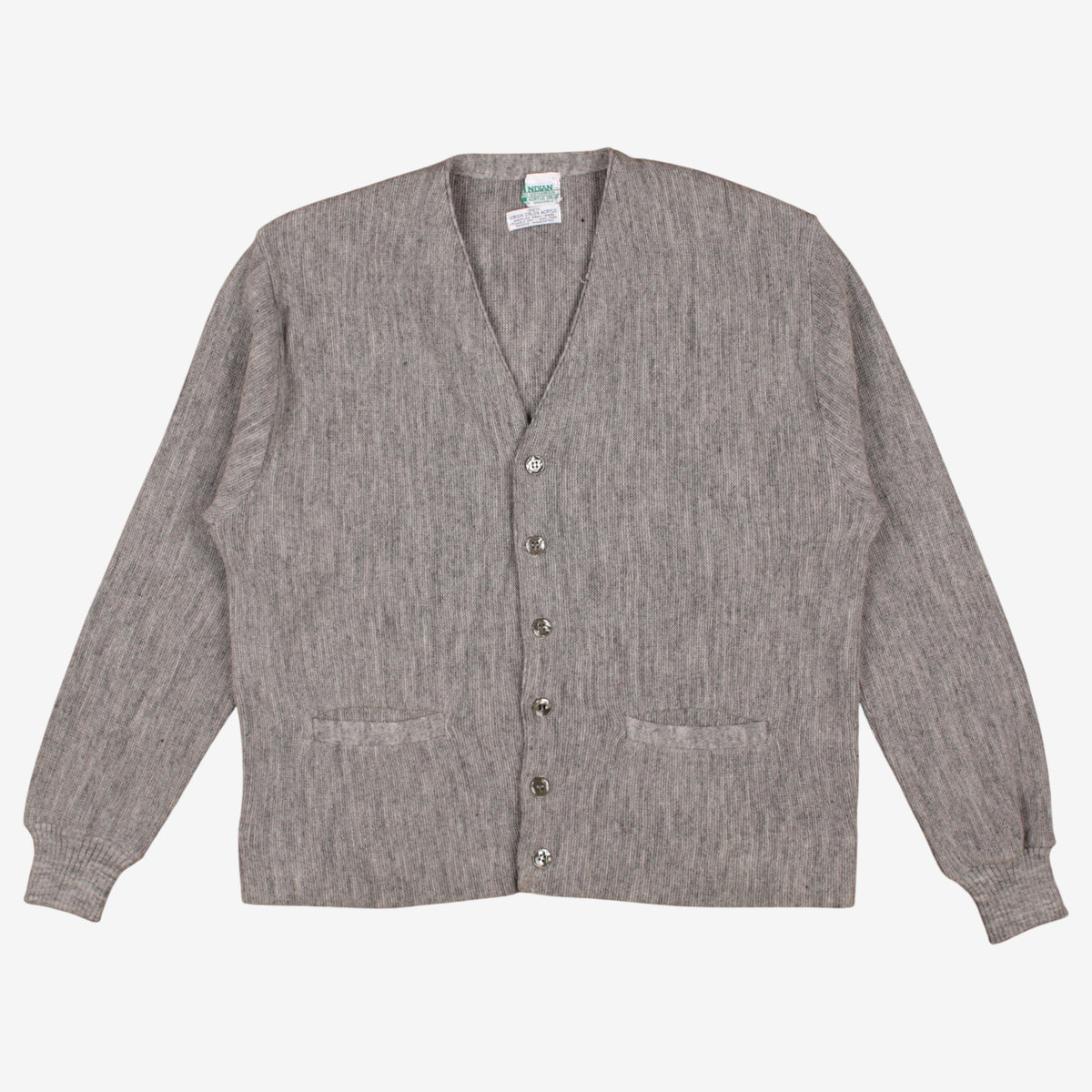 Vintage Ondian Cardigan L Mens 80s Acrylic V-neck Pockets Grey Knit