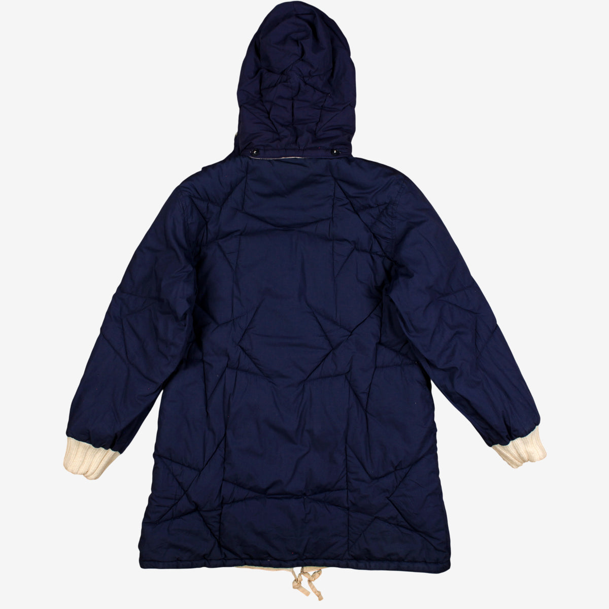 Vintage Puffer Jacket L Womens 80s Blue Hooded Coat Full Zip Quilted Navy Parka