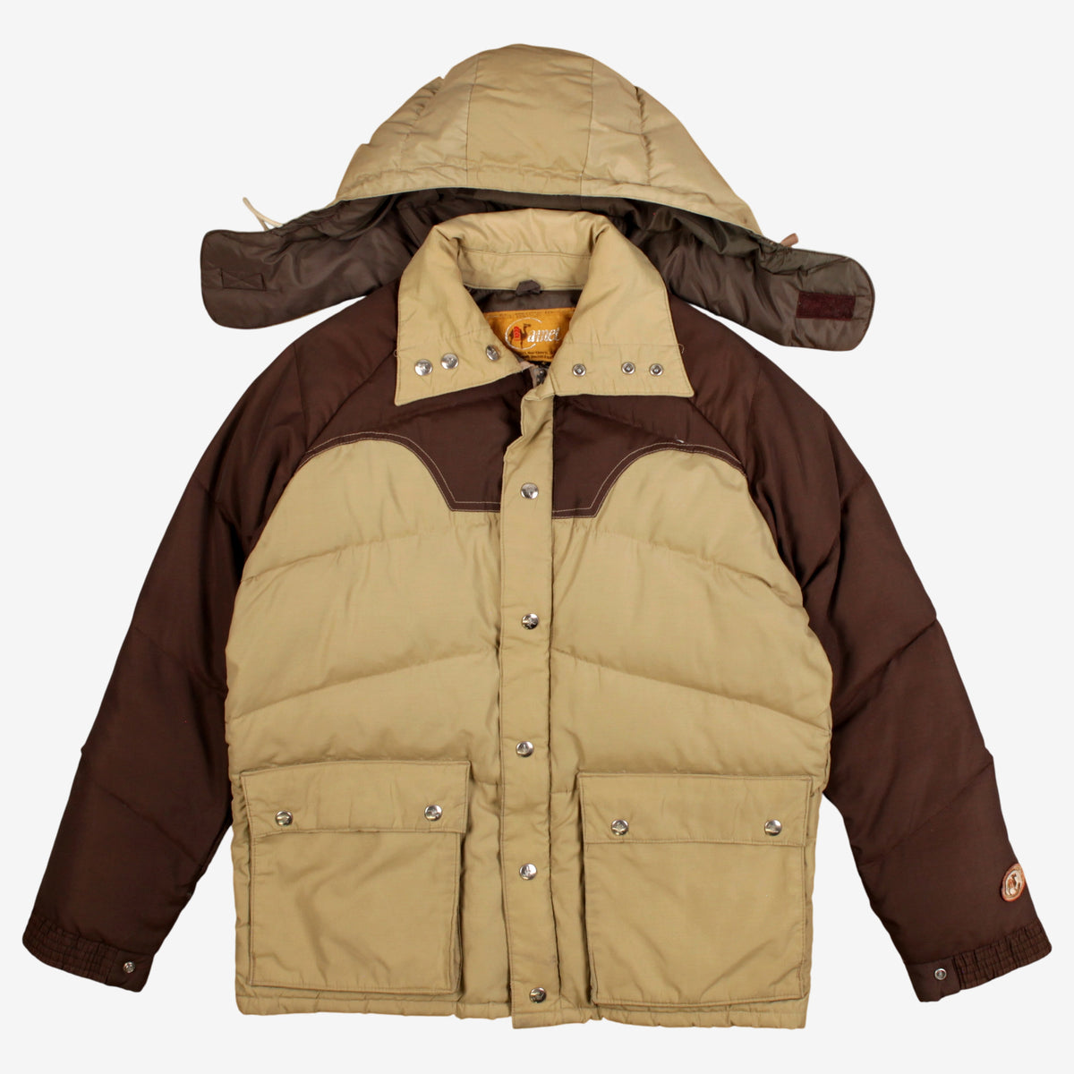 Vintage Camel Puffer Jacket S Mens 80s Beige Down Hooded Brown Outdoor
