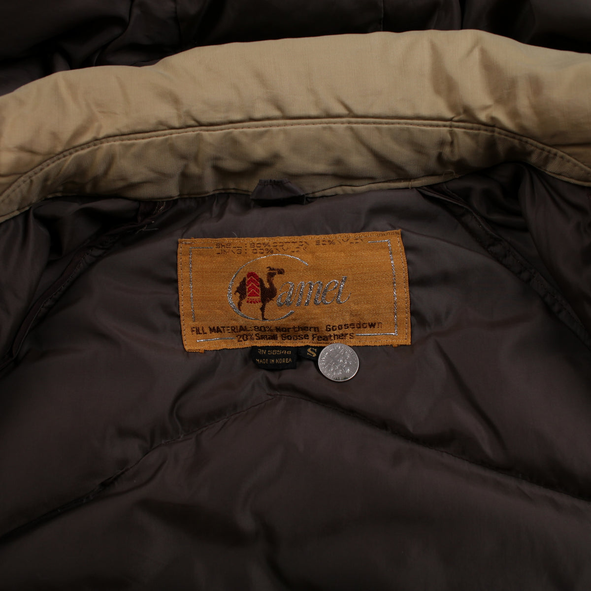 Vintage Camel Puffer Jacket S Mens 80s Beige Down Hooded Brown Outdoor