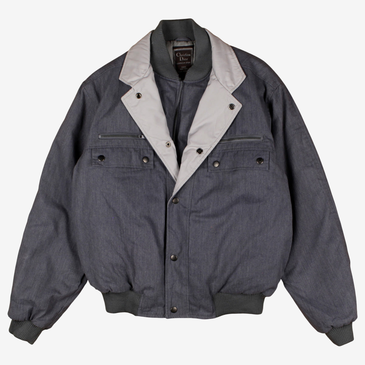 Vintage Christian Dior Bomber Jacket M 38 Mens Grey Padded Monsieur Sport