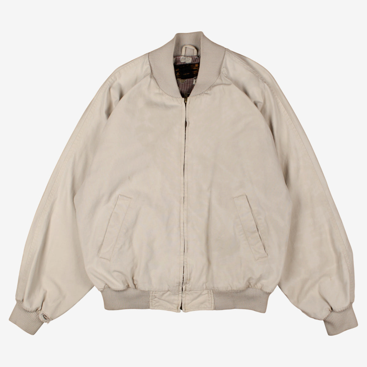 Vintage Eddie Bauer Bomber Jacket L Mens 90s Beige Cotton Lined Outdoor Heritage