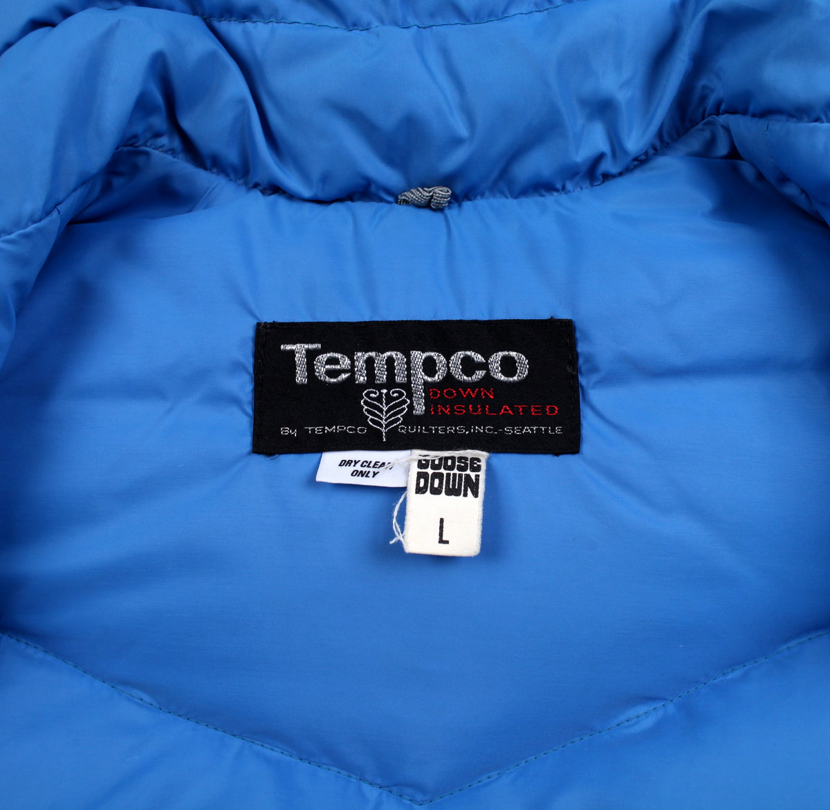 Vintage Tempco Down Vest L Mens 80s Blue Grey Yoke Outdoor Western Gilet Jacket