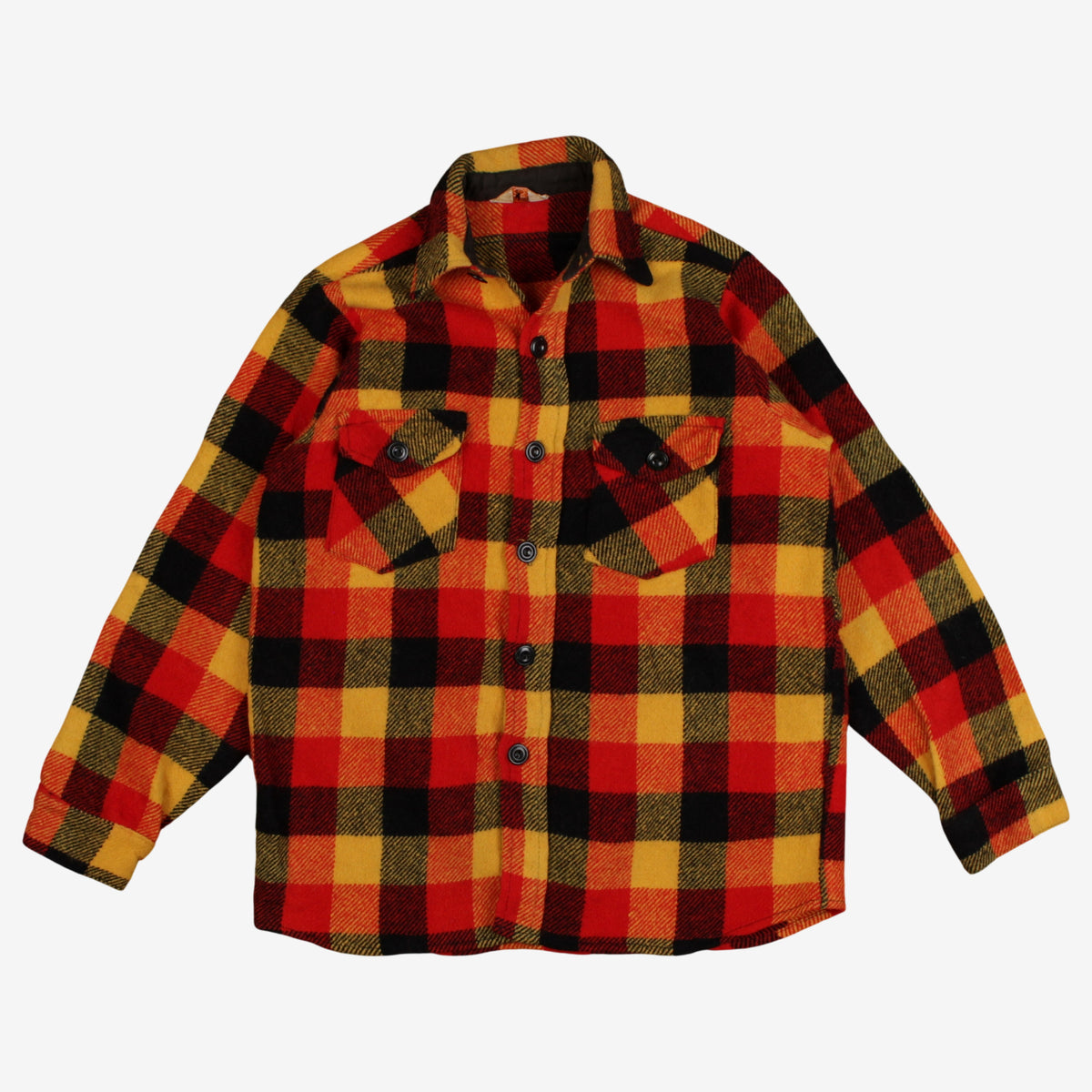 Vintage Frostproof Flannel Shirt M Mens Button Wool Blend 70s Plaid Yellow Red