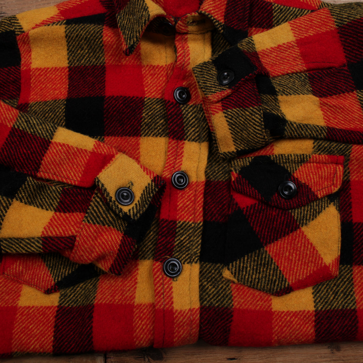 Vintage Frostproof Flannel Shirt M Mens Button Wool Blend 70s Plaid Yellow Red