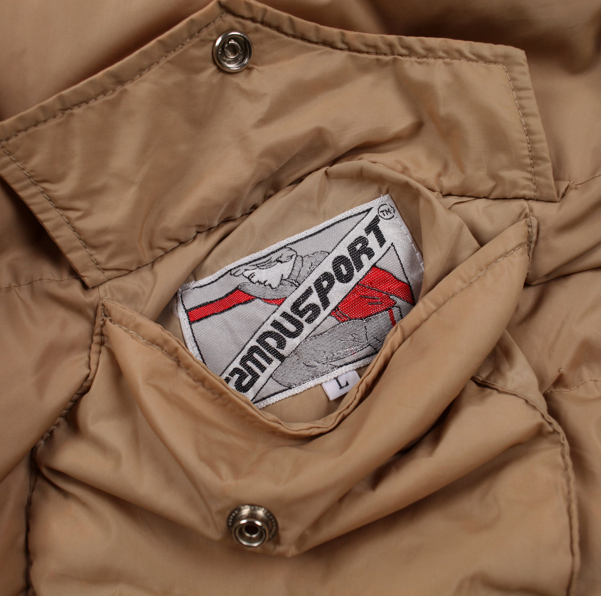 Vintage Campus Puffer Jacket L Mens 90s Red Campusport Nylon Tan Ski Down