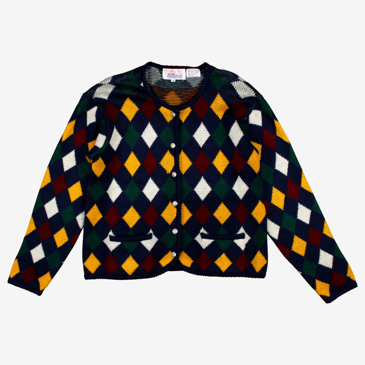 Vintage Tally Ho Argyle Cardigan M Womens 90s