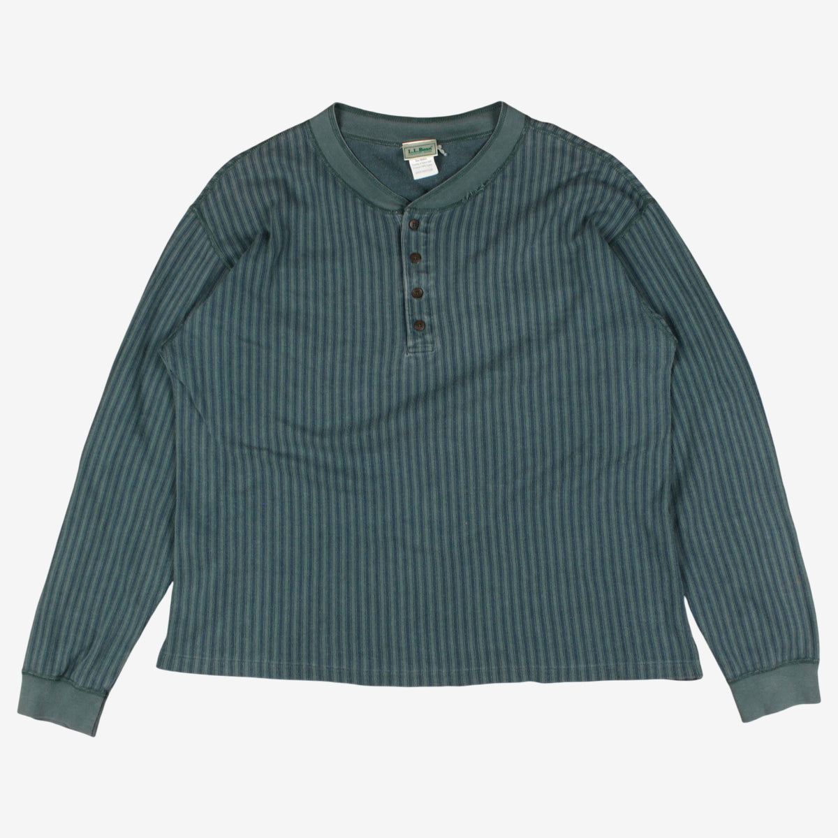 Vintage L L. Bean T-shirt M Mens 90s Green Striped Henley Long Sleeve USA Made