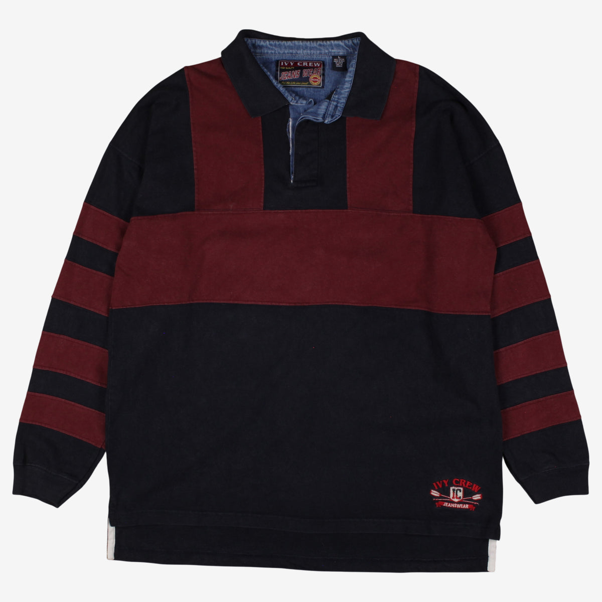 Vintage Ivy Crew Rugby Shirt L Mens 00s Black Colourblock Long Sleeve Preppy