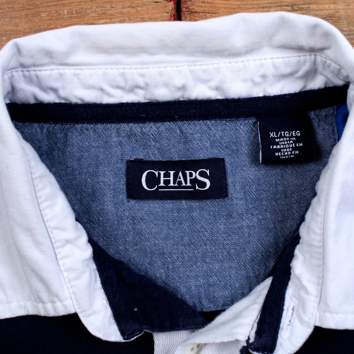 Chaps Rugby Shirt XL Mens 00s Blue Striped Embroidered Logo Long Sleeve Preppy