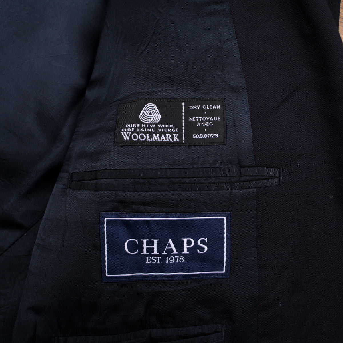 Chaps Wool Blazer Jacket 48L Mens Navy Blue Lined Preppy Smart Suit