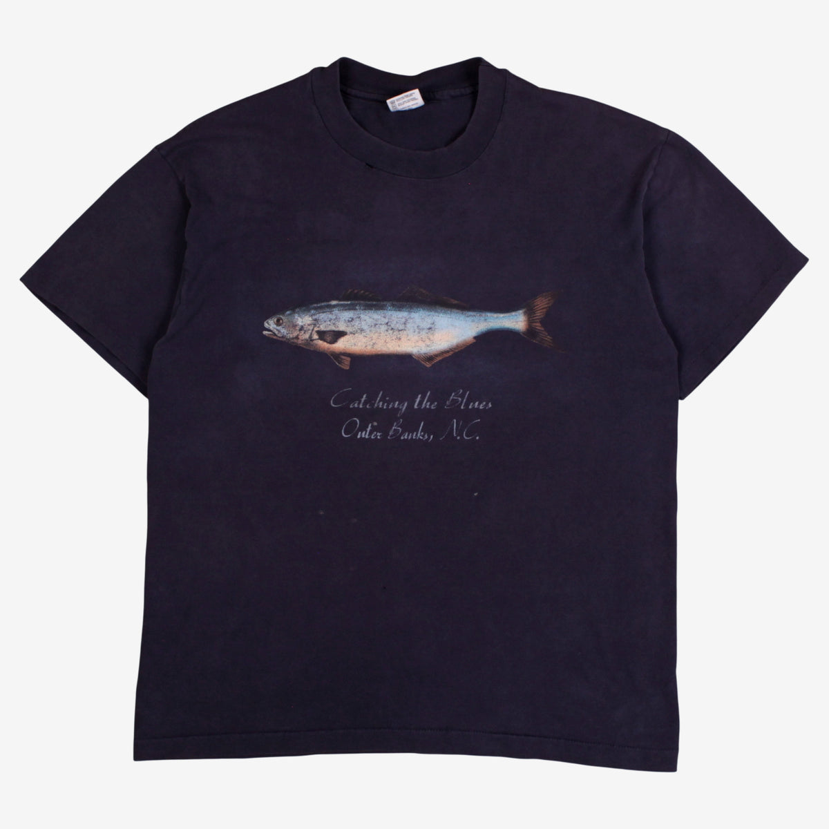 Vintage Anvil Fish T-shirt L Mens 90s Blue USA Made Outer Banks Single Stitch