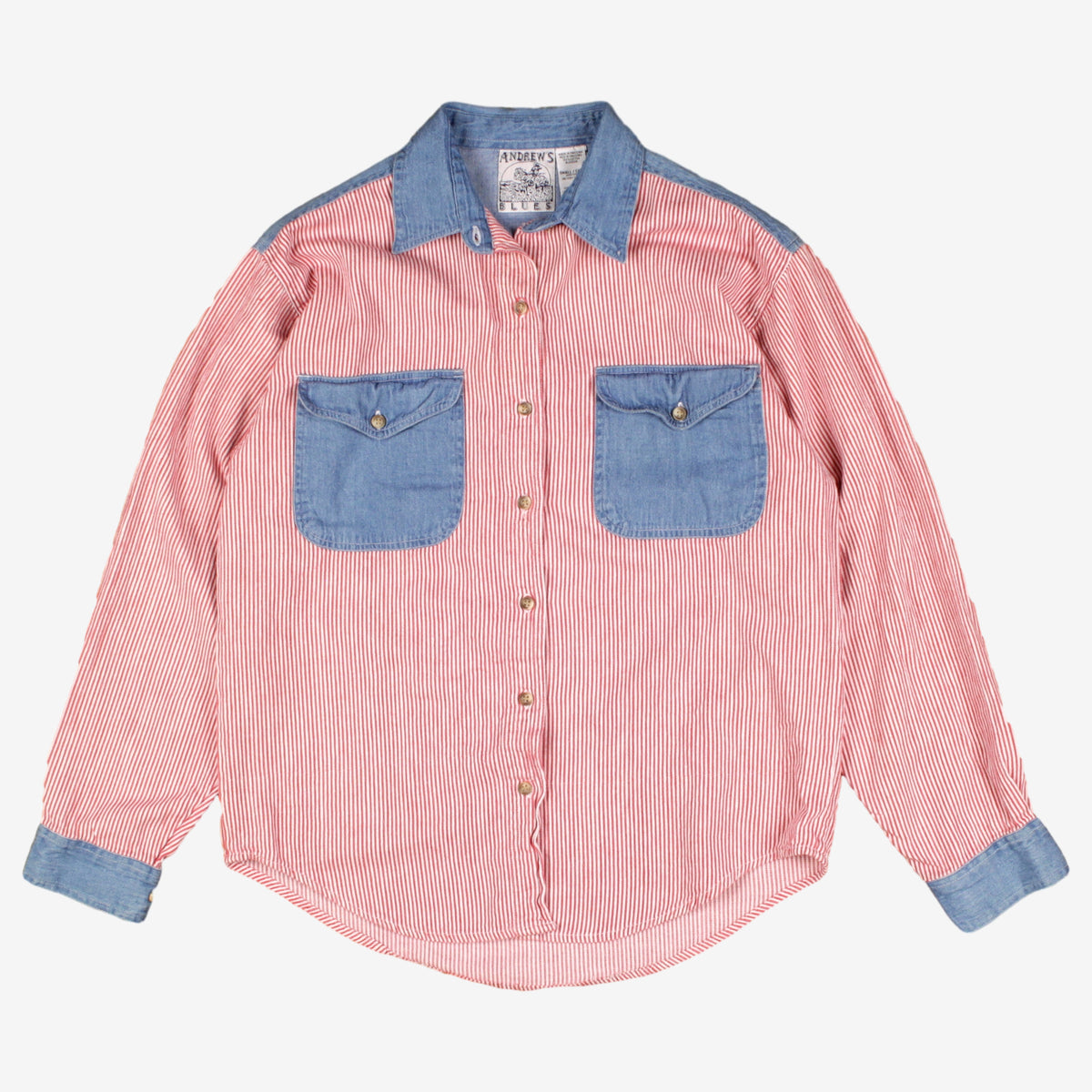 Vintage Andrews Blues Workwear Denim Striped Shirt S Mens 90s