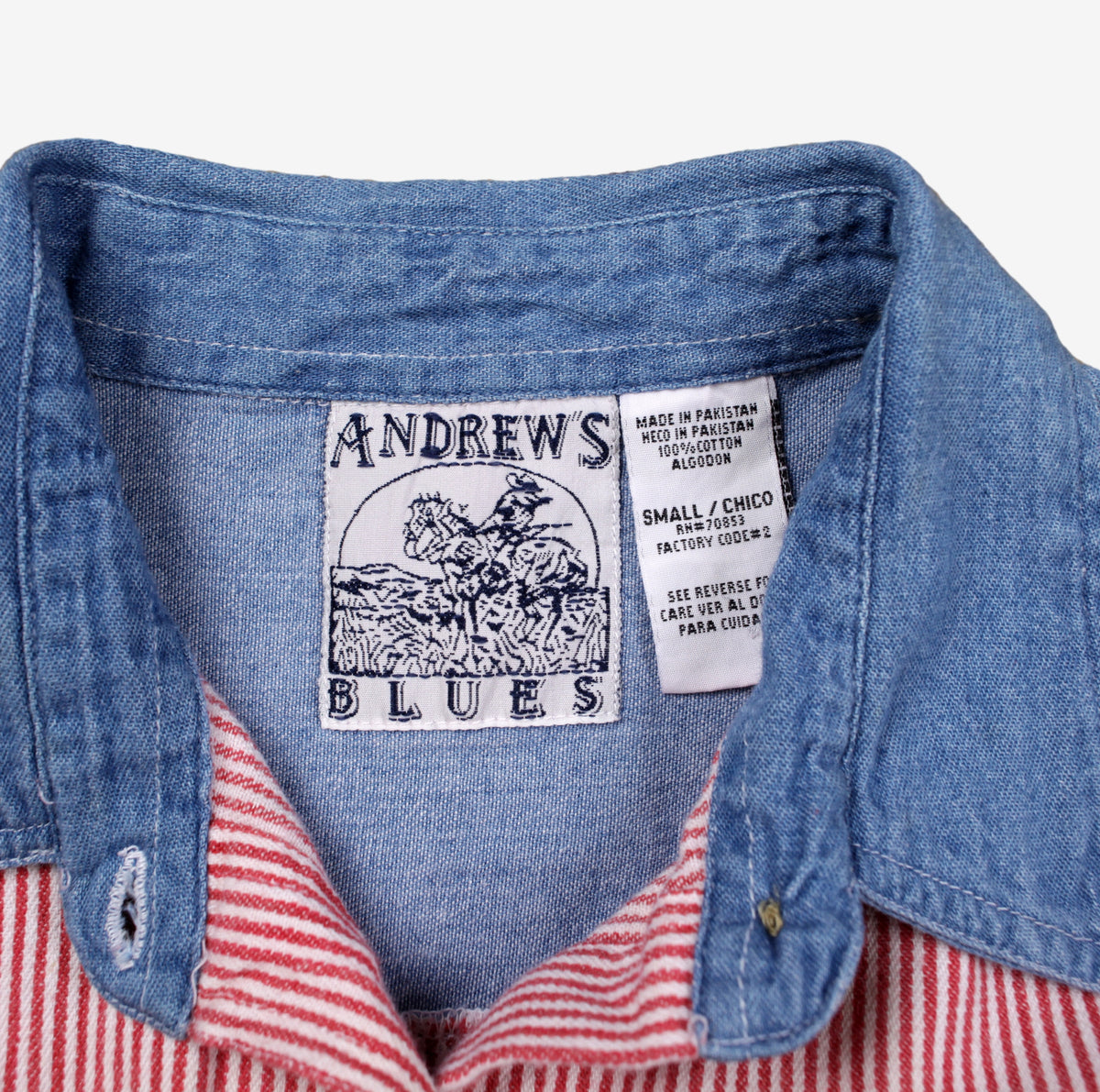 Vintage Andrews Blues Workwear Denim Striped Shirt S Mens 90s