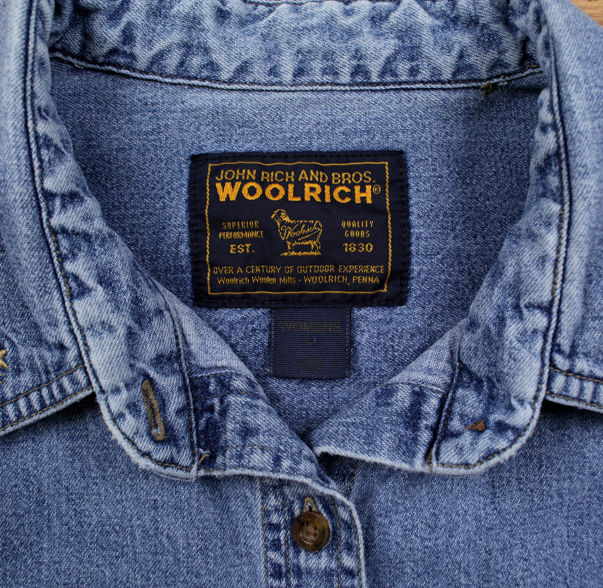 Vintage Woolrich Embroidered Denim Western Shirt L Womens