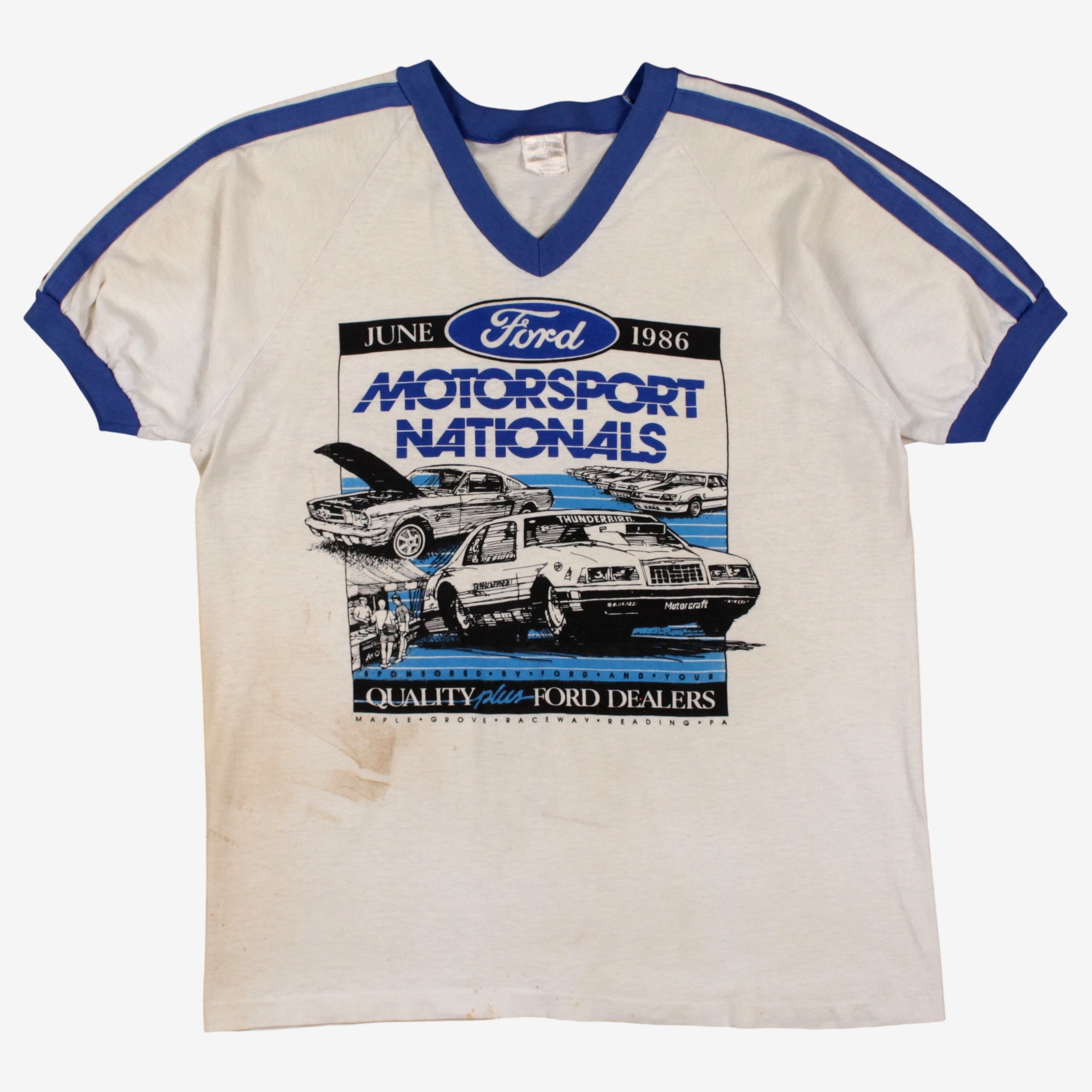 Vintage Bantam Ringer Thrashed T-shirt M Mens 80s White Ford