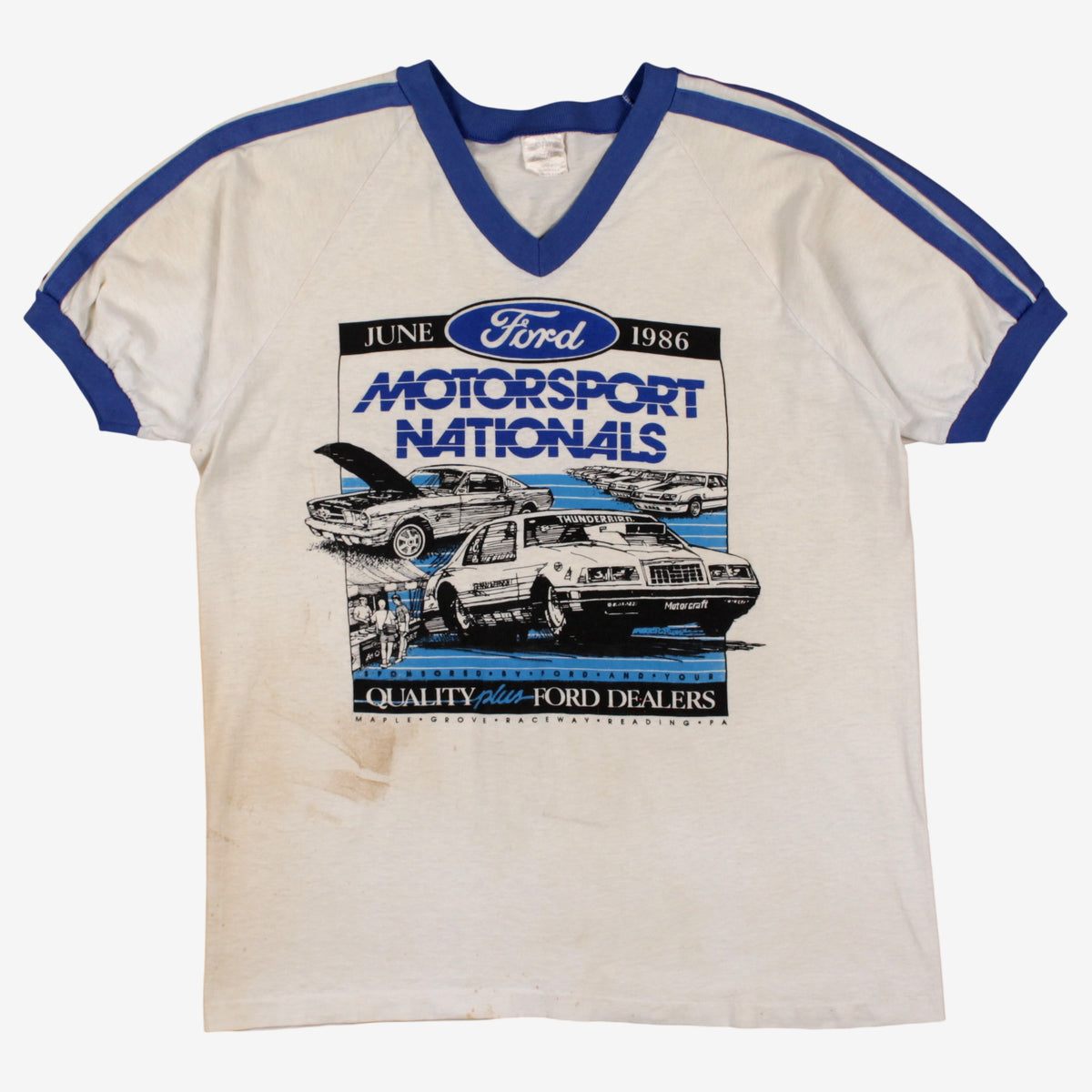Vintage Bantam Ringer Thrashed T-shirt M Mens 80s White Ford Single Stitch