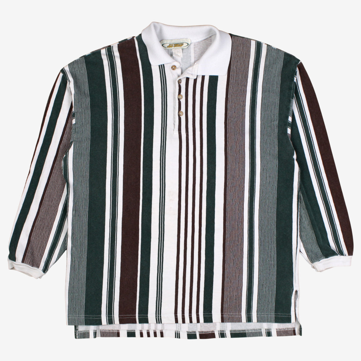 Vintage Joe Wear Polo Shirt M Mens 90s White Striped Long Sleeve USA Made
