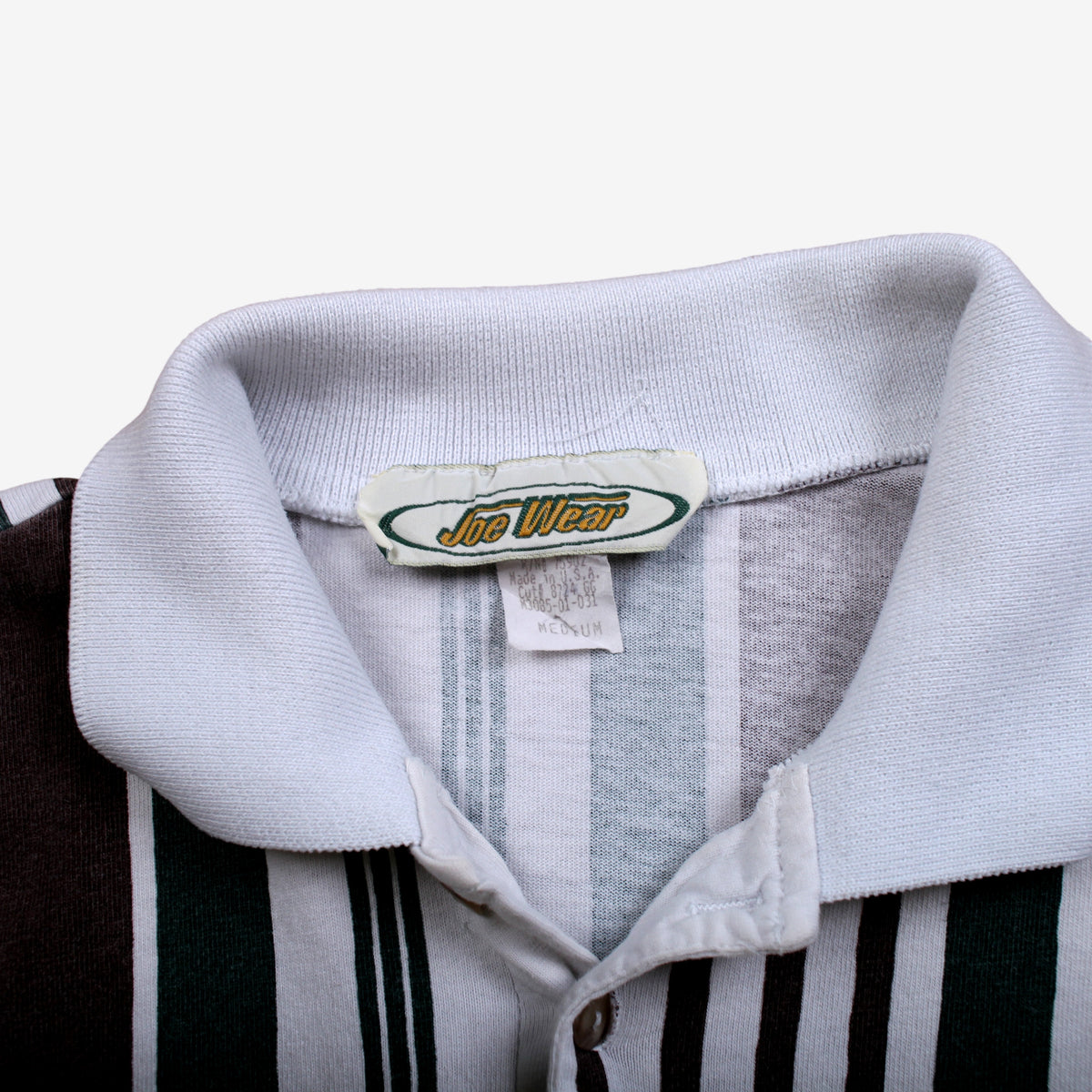 Vintage Joe Wear Polo Shirt M Mens 90s White Striped Long Sleeve USA Made