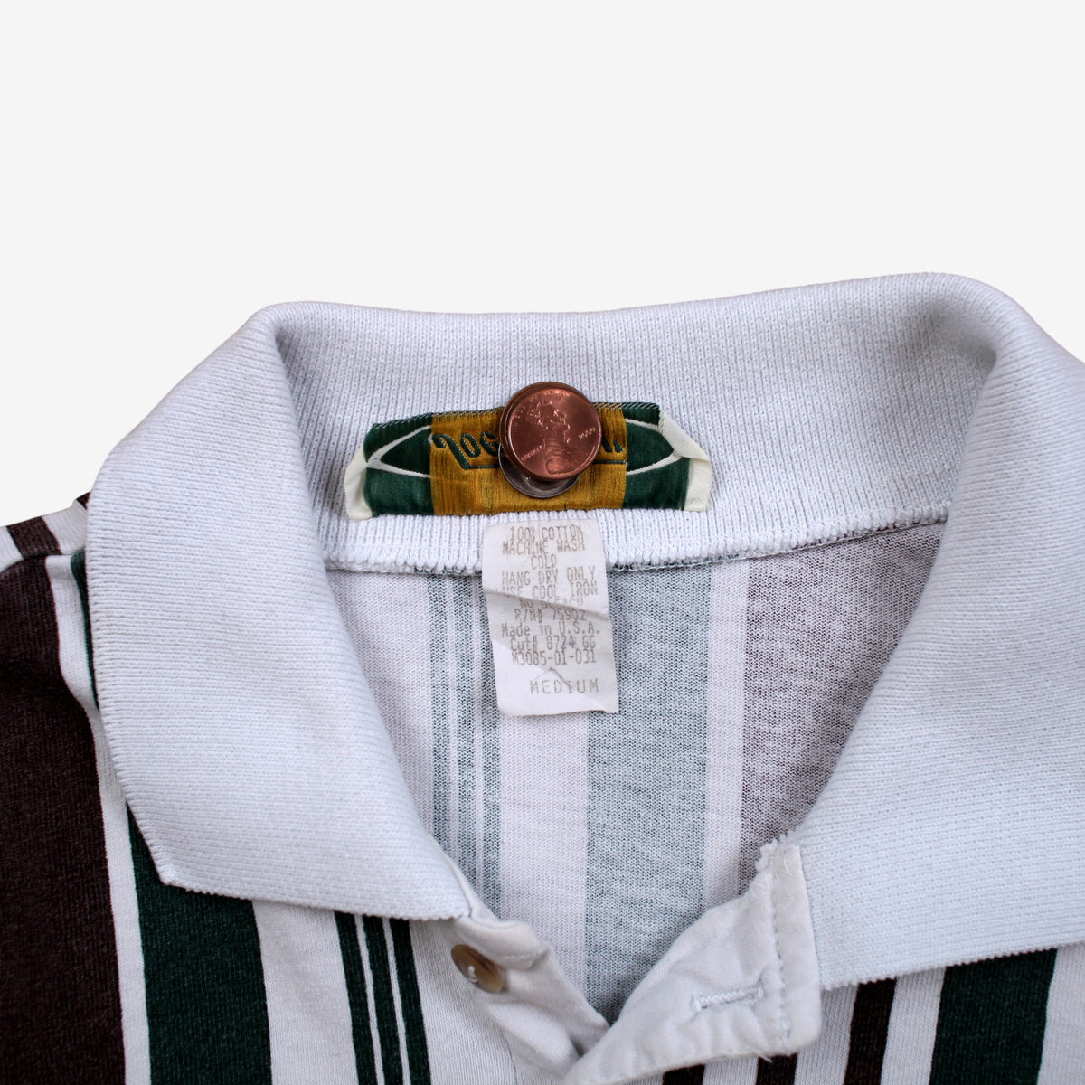 Vintage Joe Wear Polo Shirt M Mens 90s White Striped Long Sleeve USA Made