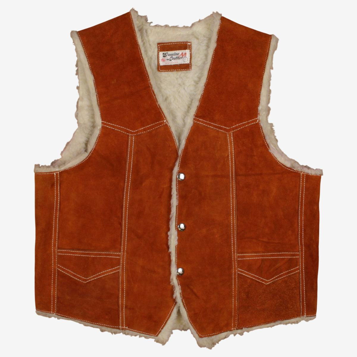 Vintage Genuine Leather Shearling Vest M Mens 70s