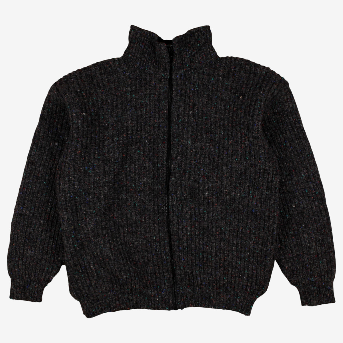 Vintage Alps Wool Full Zip Cardigan Mens High Neck Flecked Speckled Grey Knit
