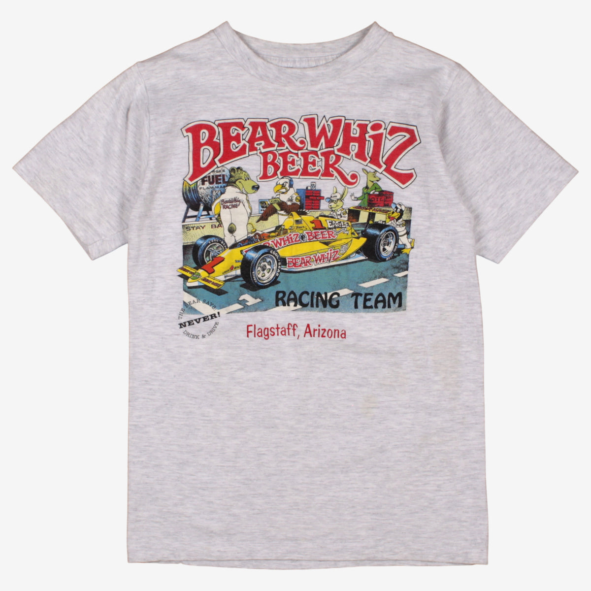 Vintage Alore T-shirt S Mens 90s Grey Alor Bear Whiz Beer Racing Single Stitch