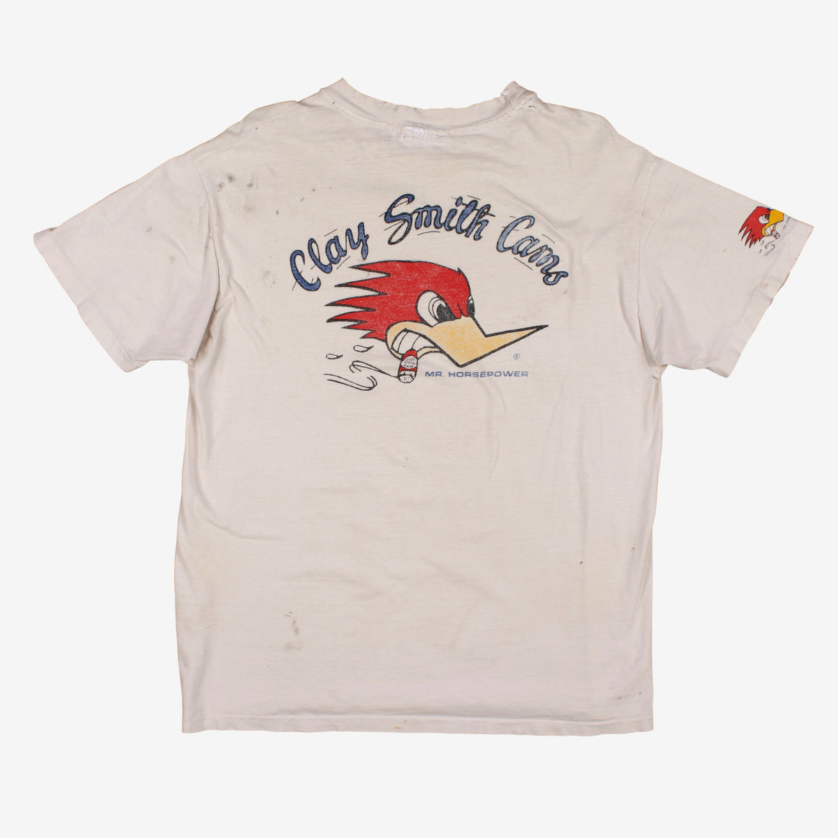 Vintage Single Stitch T-shirt M Mens 90s Thrashed White Clay Smith Cams Hot Rod