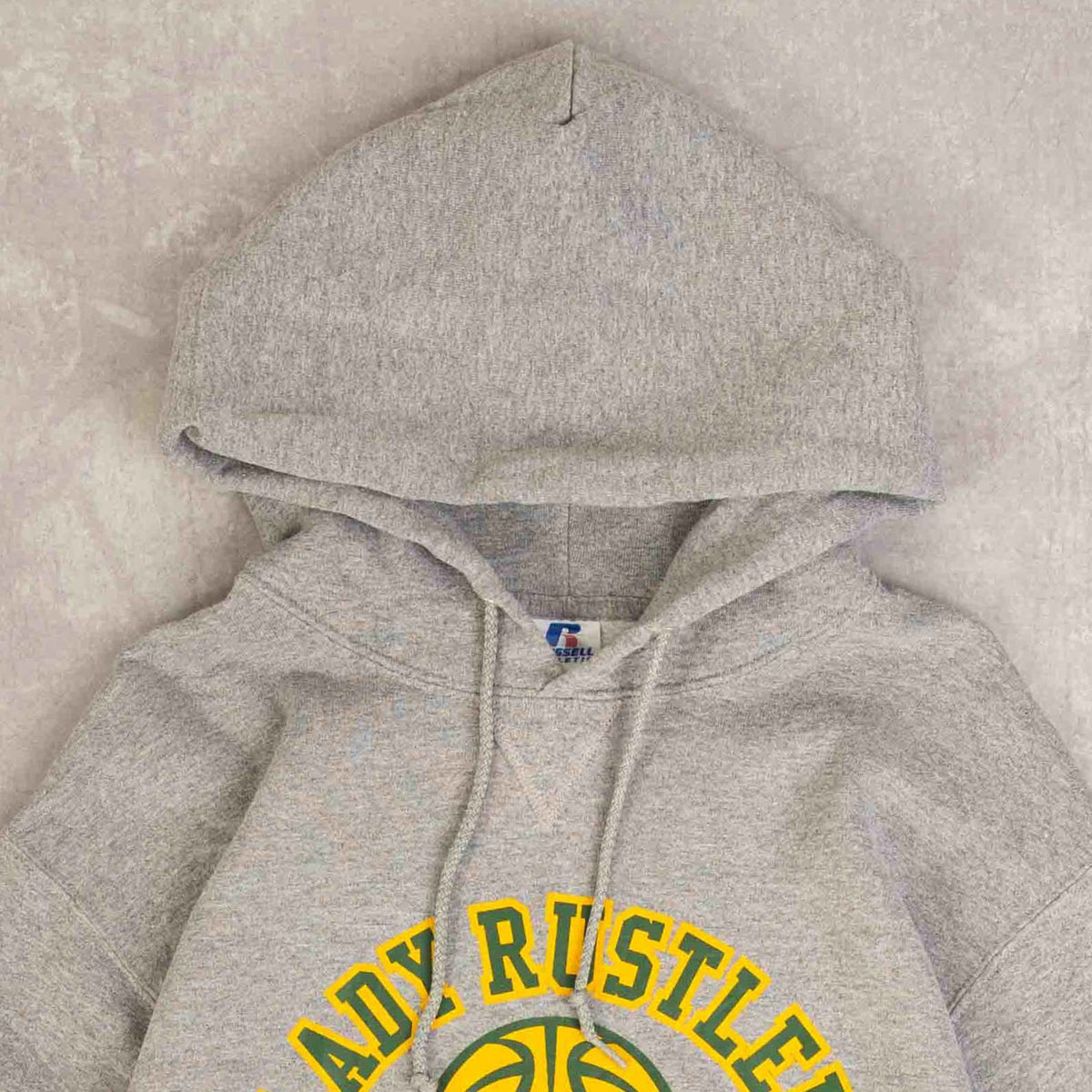 MEN'S VINTAGE RUSSELL ATHLETIC LADY RUSTLER BASKETBALL HOODED SWEATSHIRT - MEDIUM