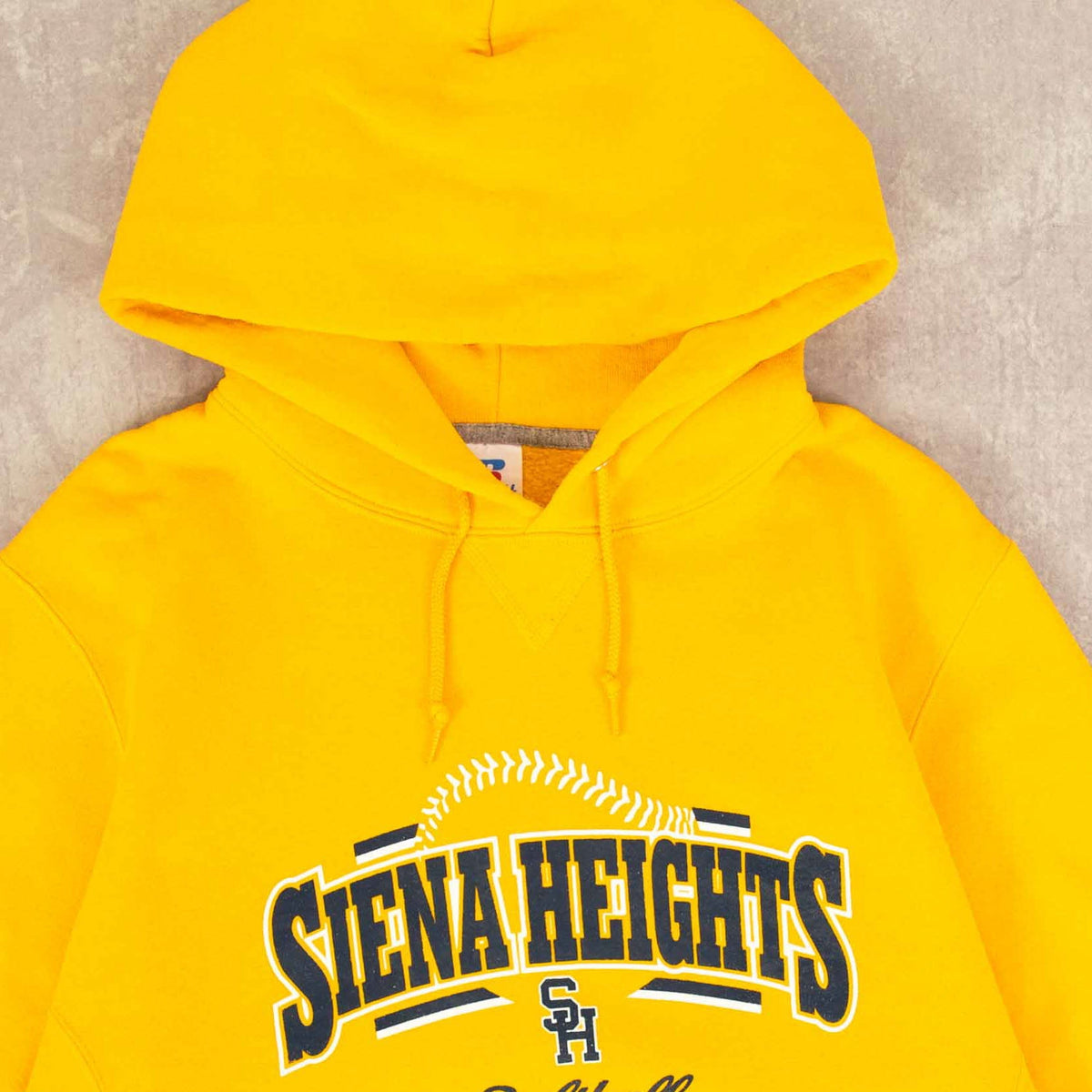 MEN'S VINTAGE RUSSELL ATHLETIC SIENA HEIGHTS SOFTBALL HOODED SWEATSHIRT - MEDIUM
