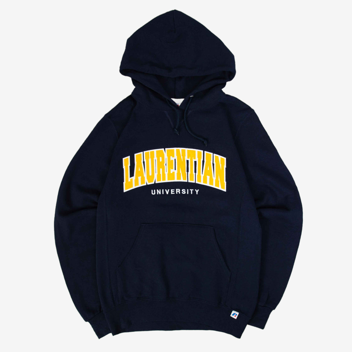 MEN'S VINTAGE RUSSELL ATHLETIC LAURENTIAN UNIVERSITY HOODED SWEATSHIRT - SMALL