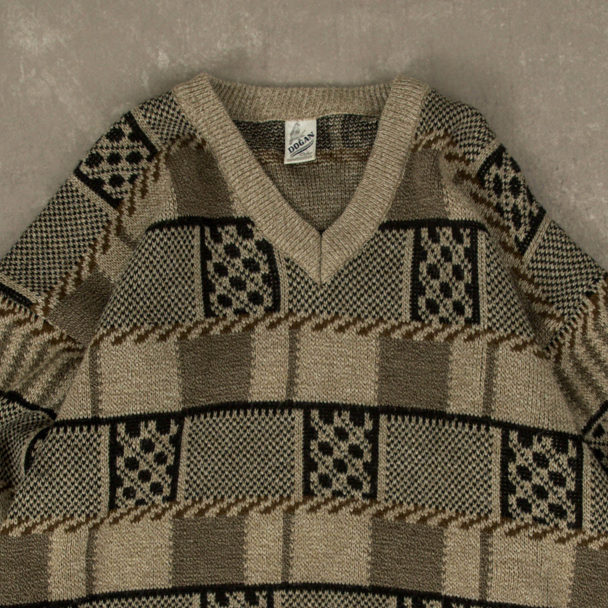 WOMEN'S VINTAGE STRUCTURED PATTERNED KNITTED JUMPER - LARGE
