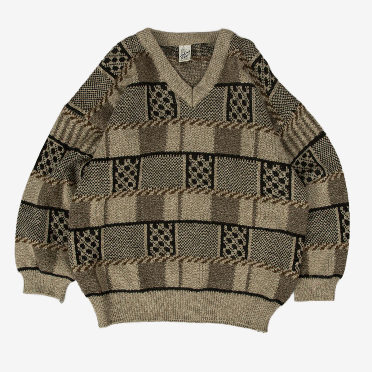 WOMEN'S VINTAGE STRUCTURED PATTERNED KNITTED JUMPER - LARGE