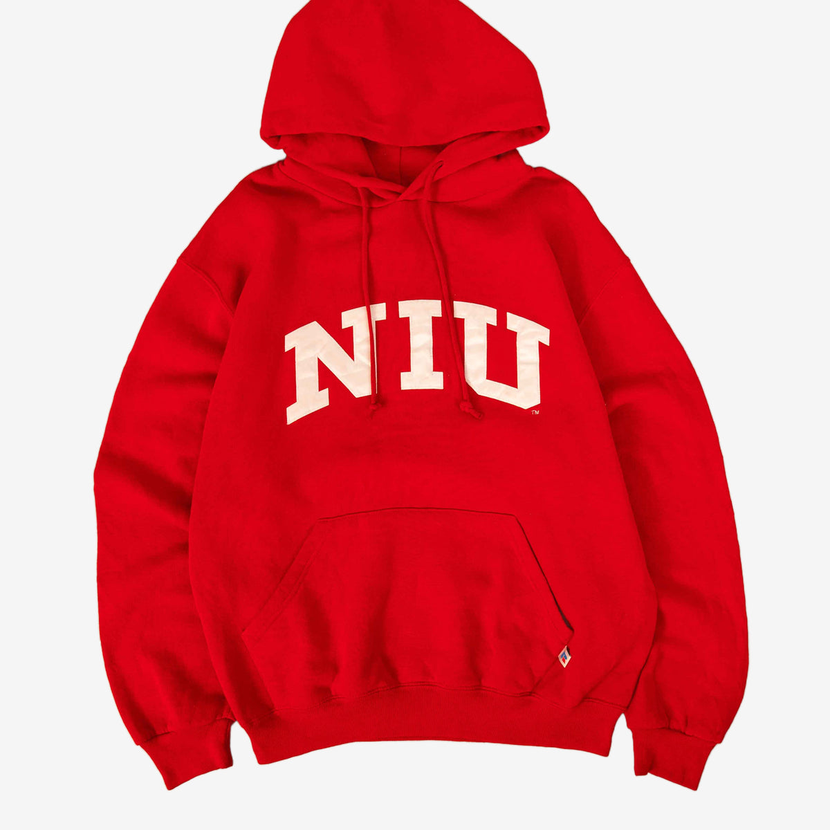 MEN'S VINTAGE RUSSELL ATHLETIC NYU HOODED SWEATSHIRT - LARGE