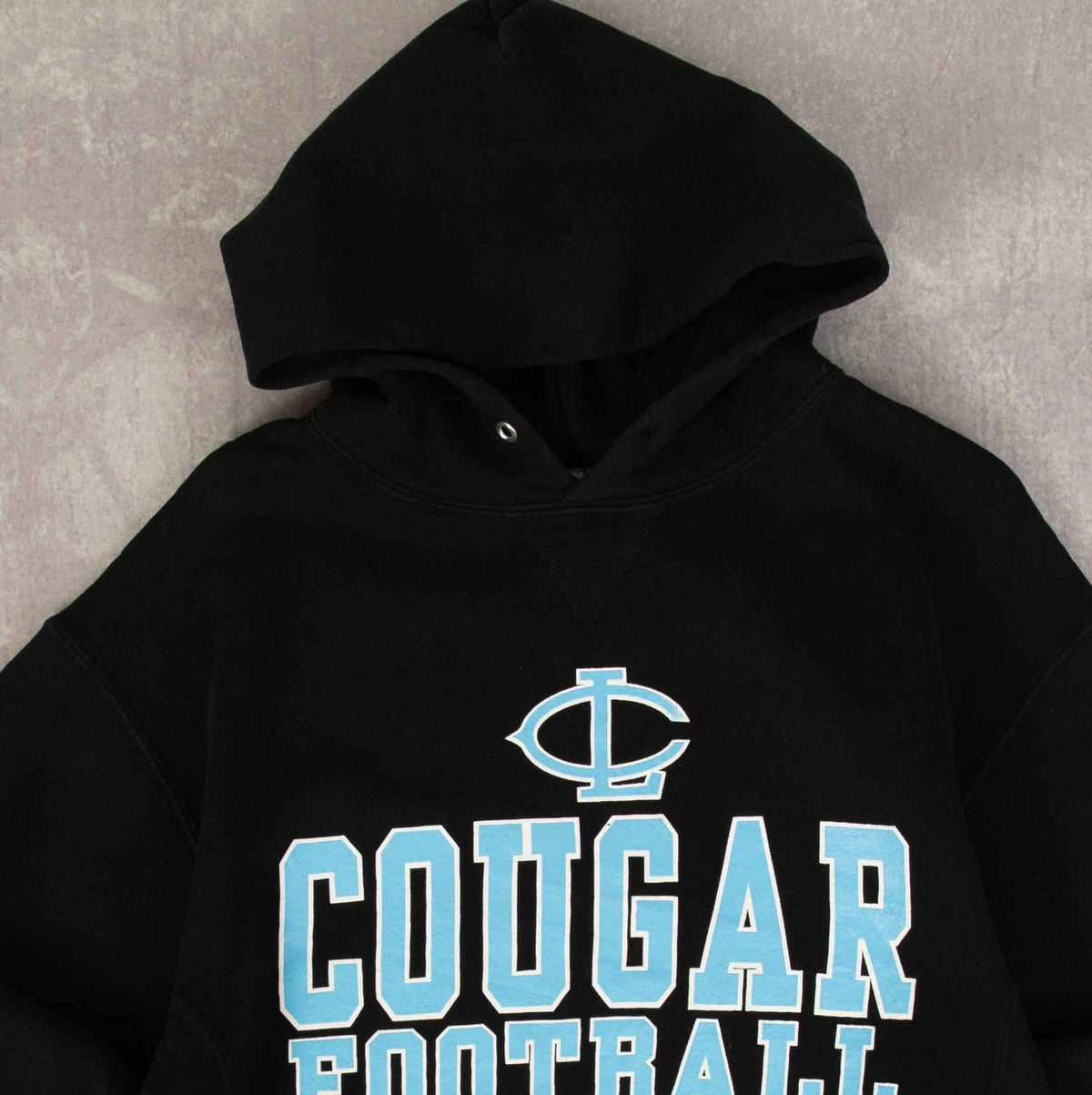 MEN'S VINTAGE RUSSELL ATHLETIC COUGAR FOOTBALL HOODED SWEATSHIRT - MEDIUM