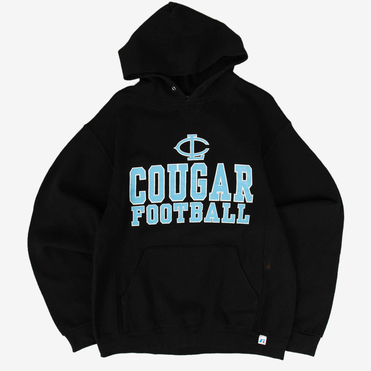 MEN'S VINTAGE RUSSELL ATHLETIC COUGAR FOOTBALL HOODED SWEATSHIRT - MEDIUM