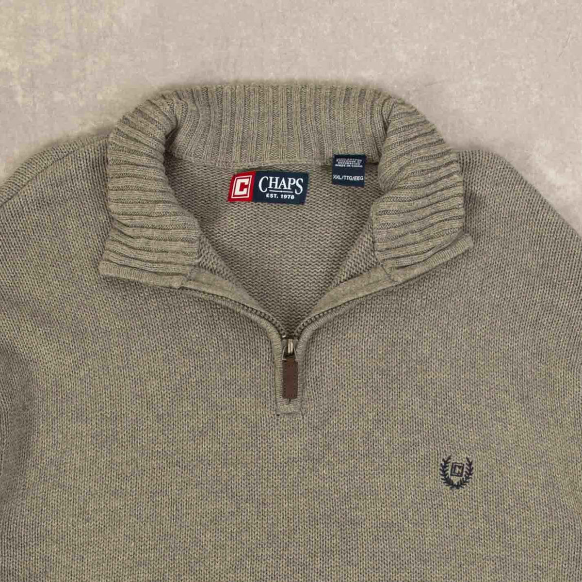 MEN'S VINTAGE CHAPS QUARTER ZIP KNITTED JUMPER - XX-LARGE