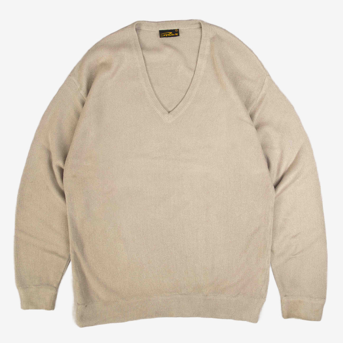 MEN'S VINTAGE 1980S V-NECKKNITTED JUMPER - LARGE