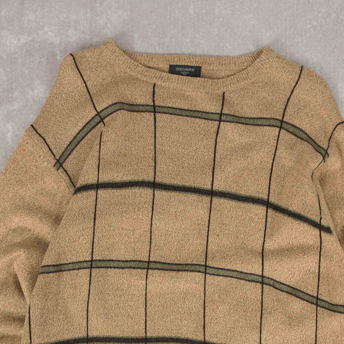 WOMEN'S VINTAGE DOCKERS CHECKED KNITTED JUMPER - LARGE