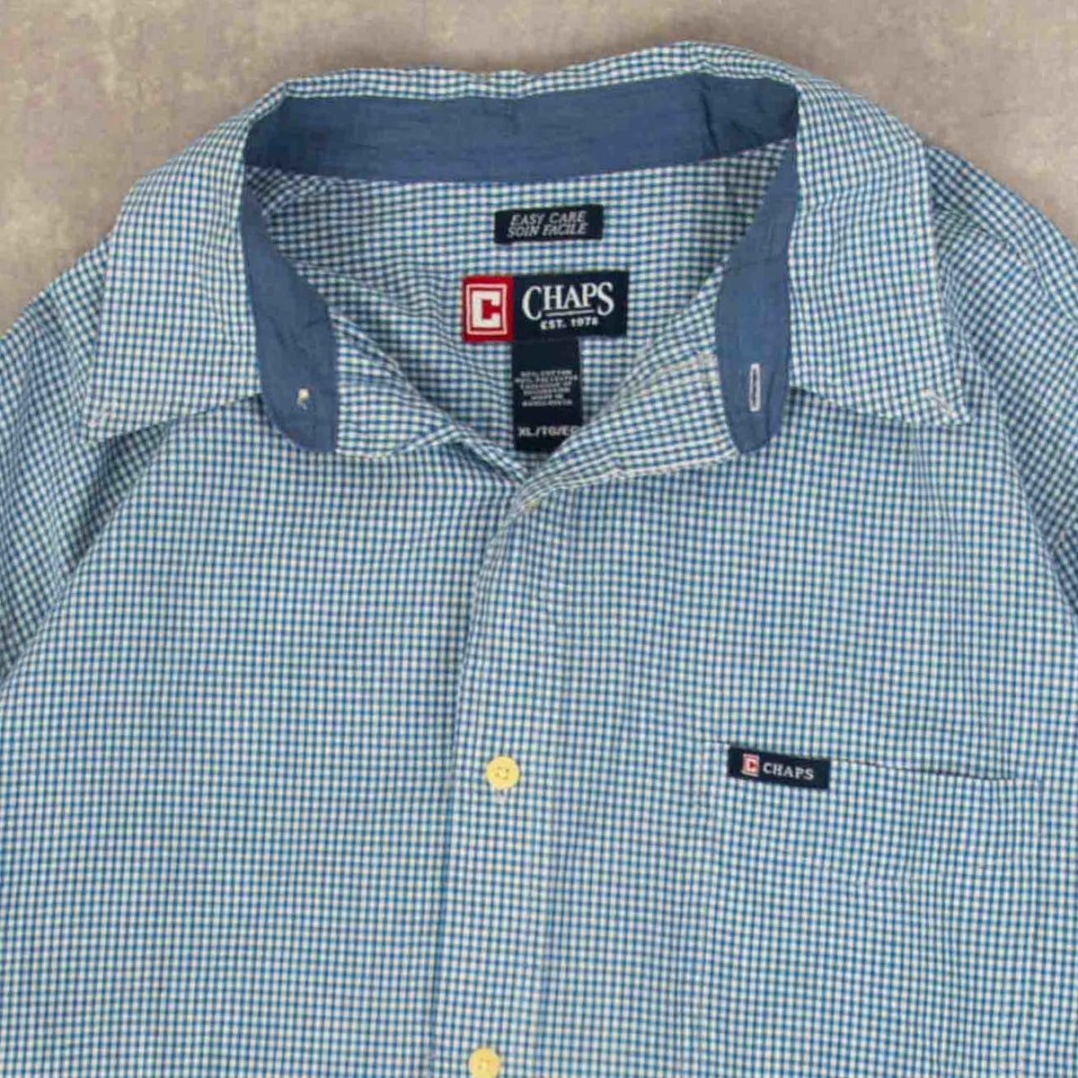 MEN'S VINTAGE CHAPS CHECKED COTTON SHIRT - X-LARGE