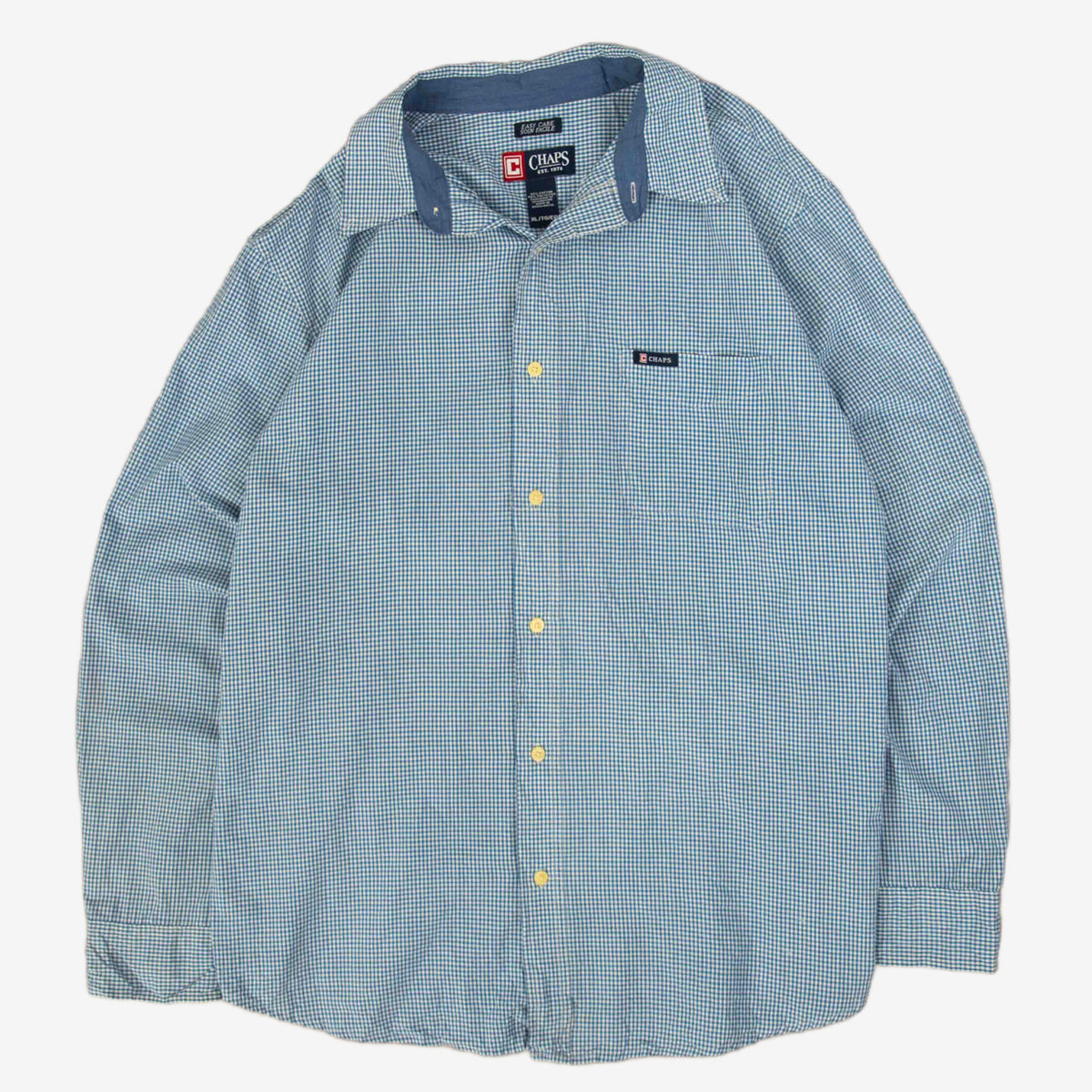 MEN'S VINTAGE CHAPS CHECKED COTTON SHIRT - X-LARGE