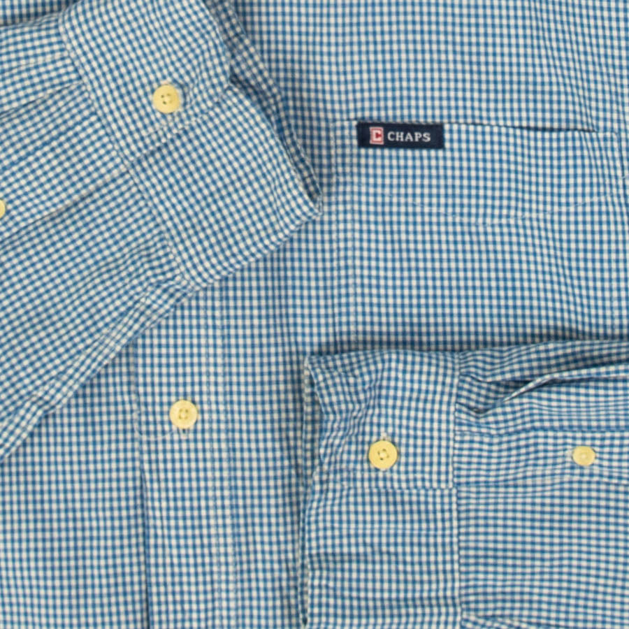 MEN'S VINTAGE CHAPS CHECKED COTTON SHIRT - X-LARGE