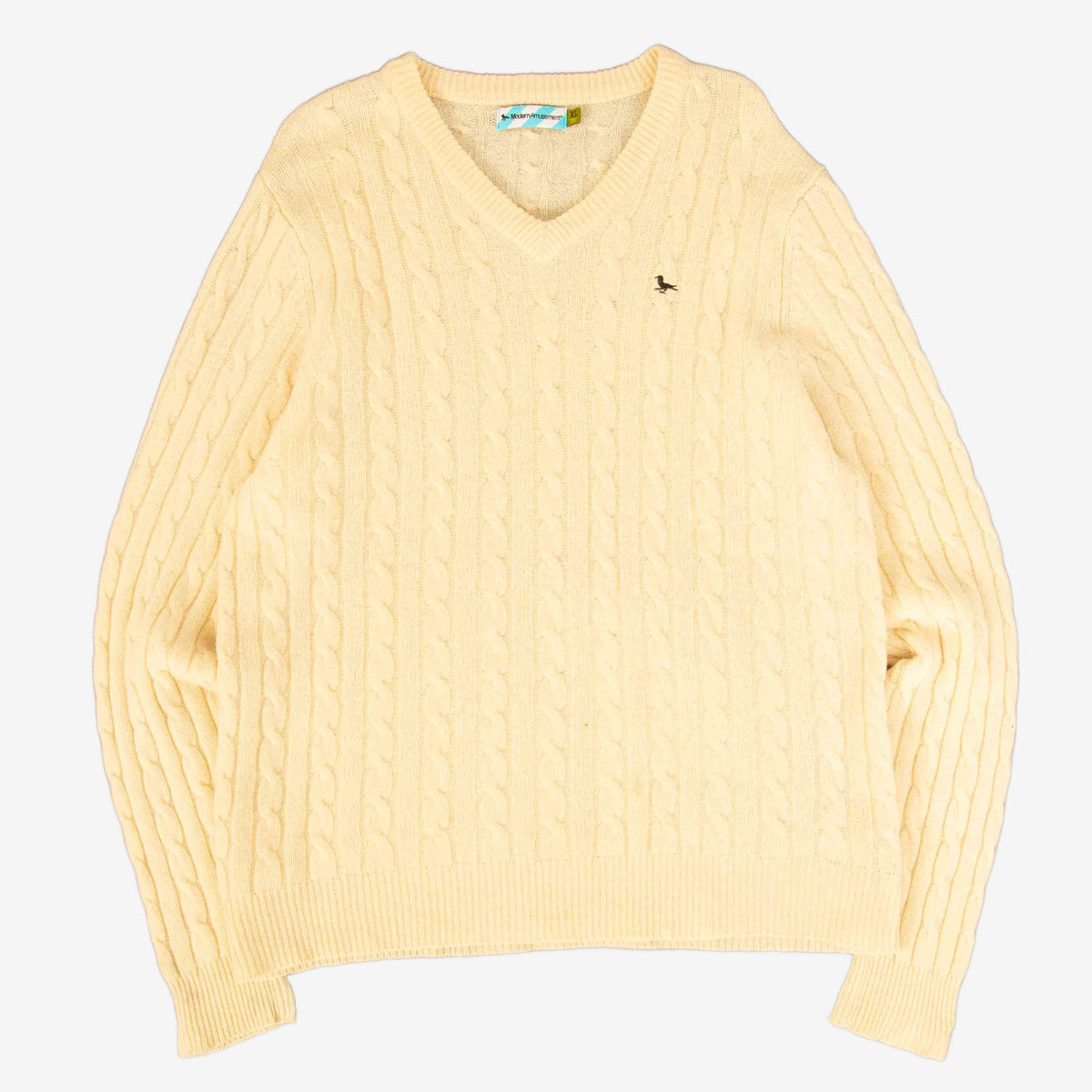 WOMEN'S VINTAGE 1990S STRUCTURED V-NECK WOOL KNITTED JUMPER - X-LARGE