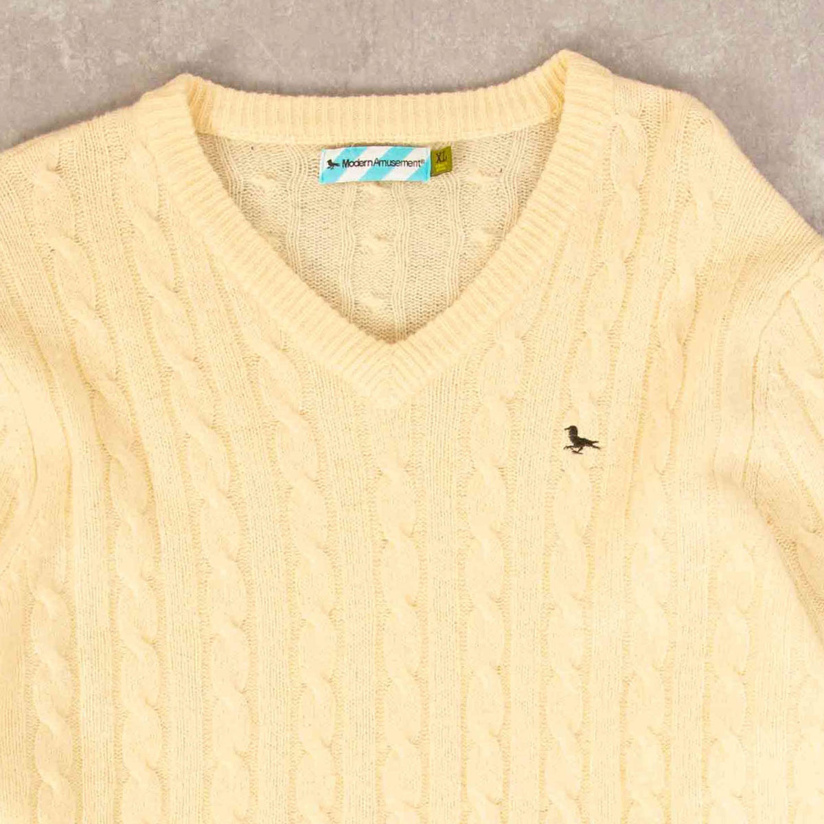 WOMEN'S VINTAGE 1990S STRUCTURED V-NECK WOOL KNITTED JUMPER - X-LARGE