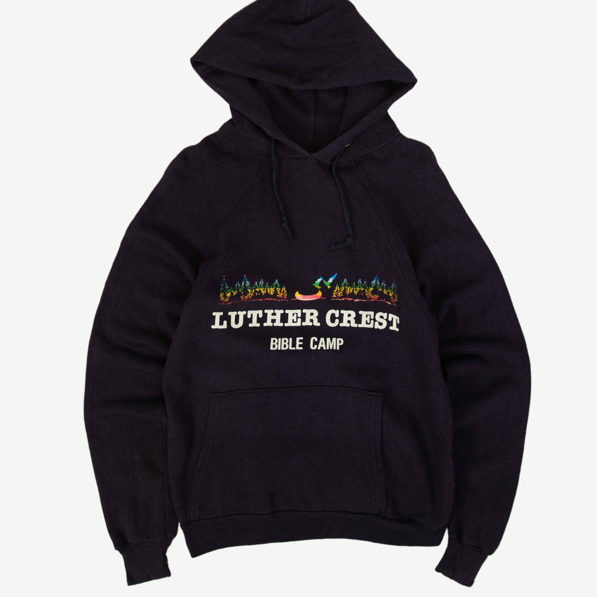 WOMEN'S VINTAGE 1980S LUTHER CREST RAGLAN HOODED SWEATSHIRT - MEDIUM