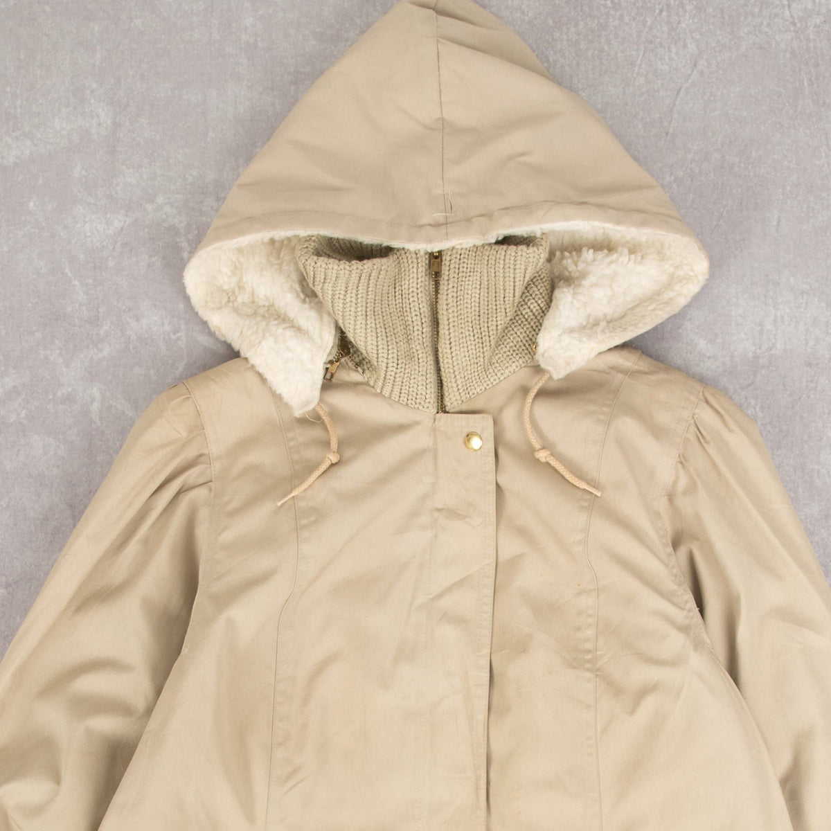 WOMEN'S VINTAGE 1980S JC PENNEY SHERPA LINED HOODED JACKET - MEDIUM