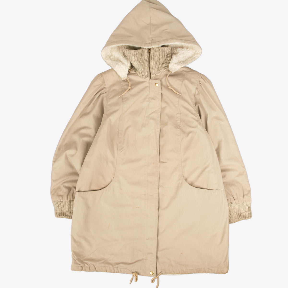 WOMEN'S VINTAGE 1980S JC PENNEY SHERPA LINED HOODED JACKET - MEDIUM