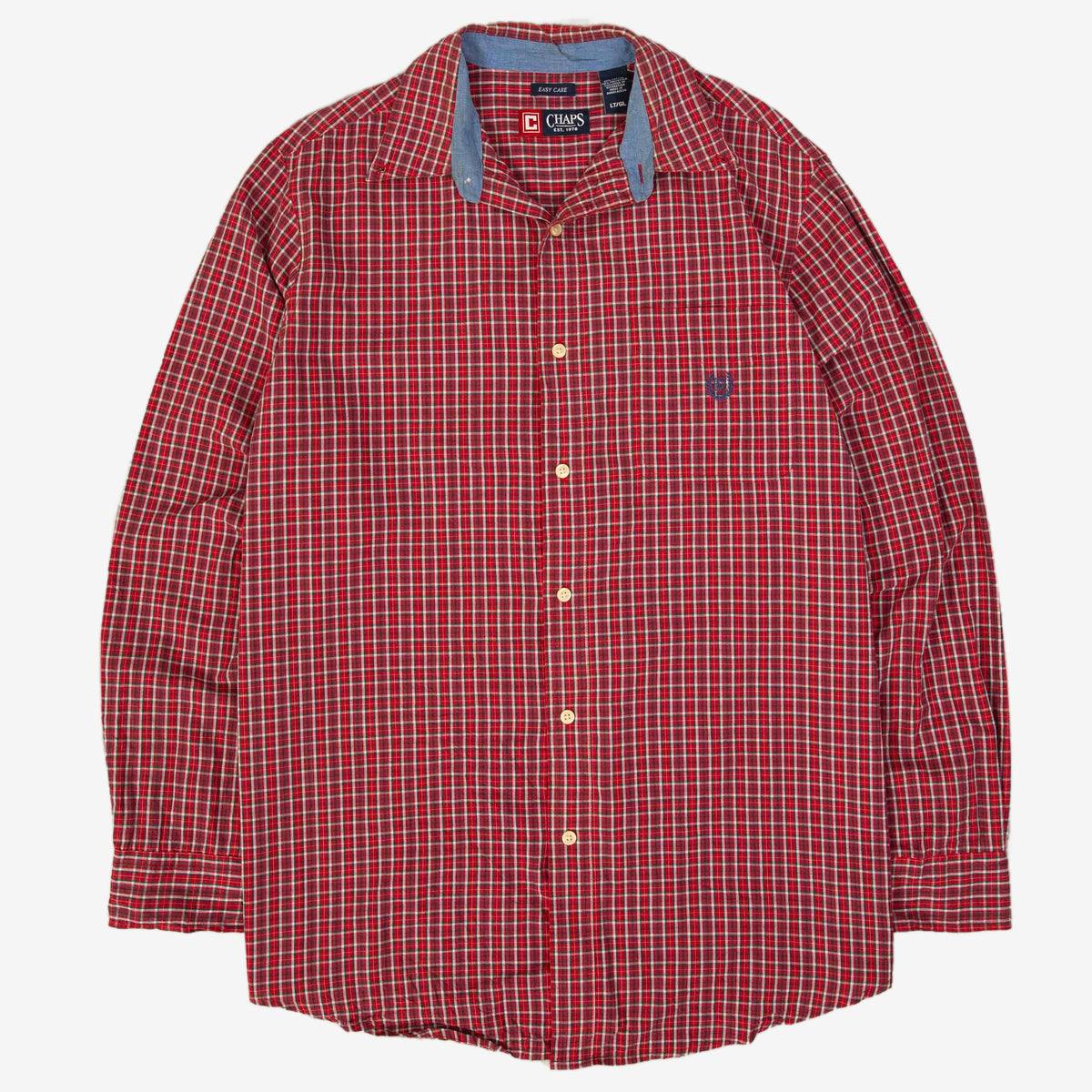 MEN'S VINTAGE CHAPS CHECKED COTTON SHIRT - LARGE